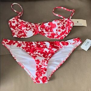 NWT $220 STUNNING Shoshanna X Revolve Beach Vines Poppy Red/White Bikini Set